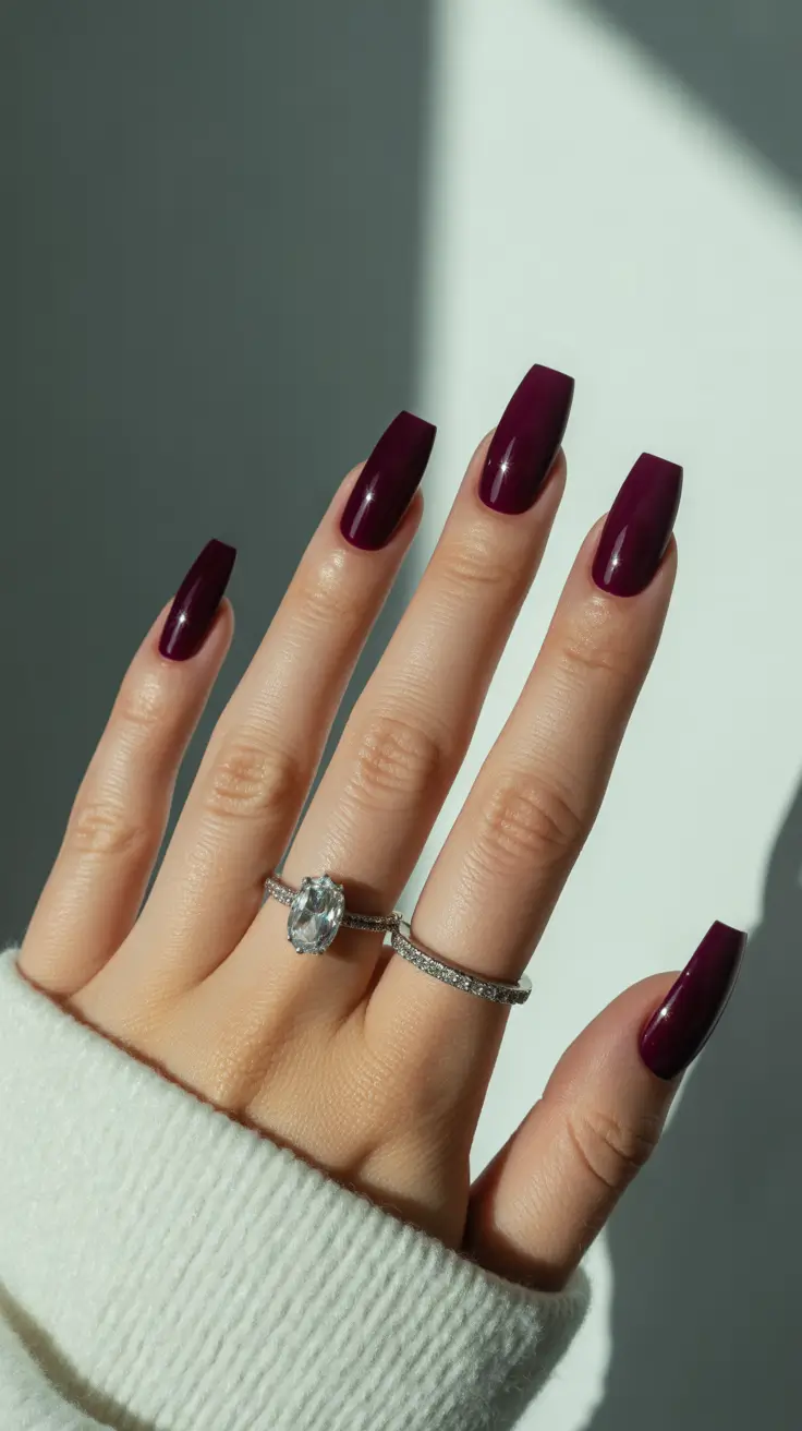 Fall & Winter Nail Colors Trends 2025–2026 - Oxblood Wine Square Acrylic