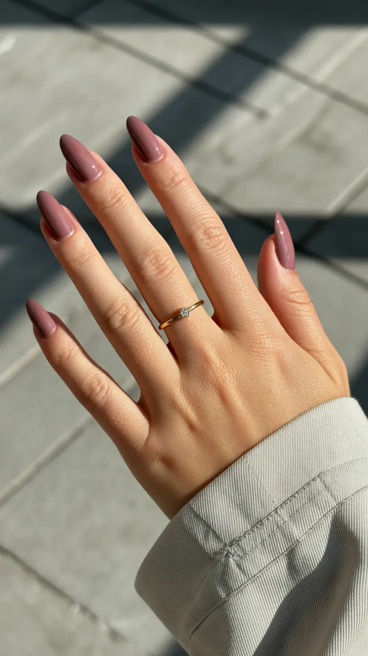 Fall & Winter Nail Colors Trends 2025-2026 - Dusty Mauve Almond - Soft Rose Neutral