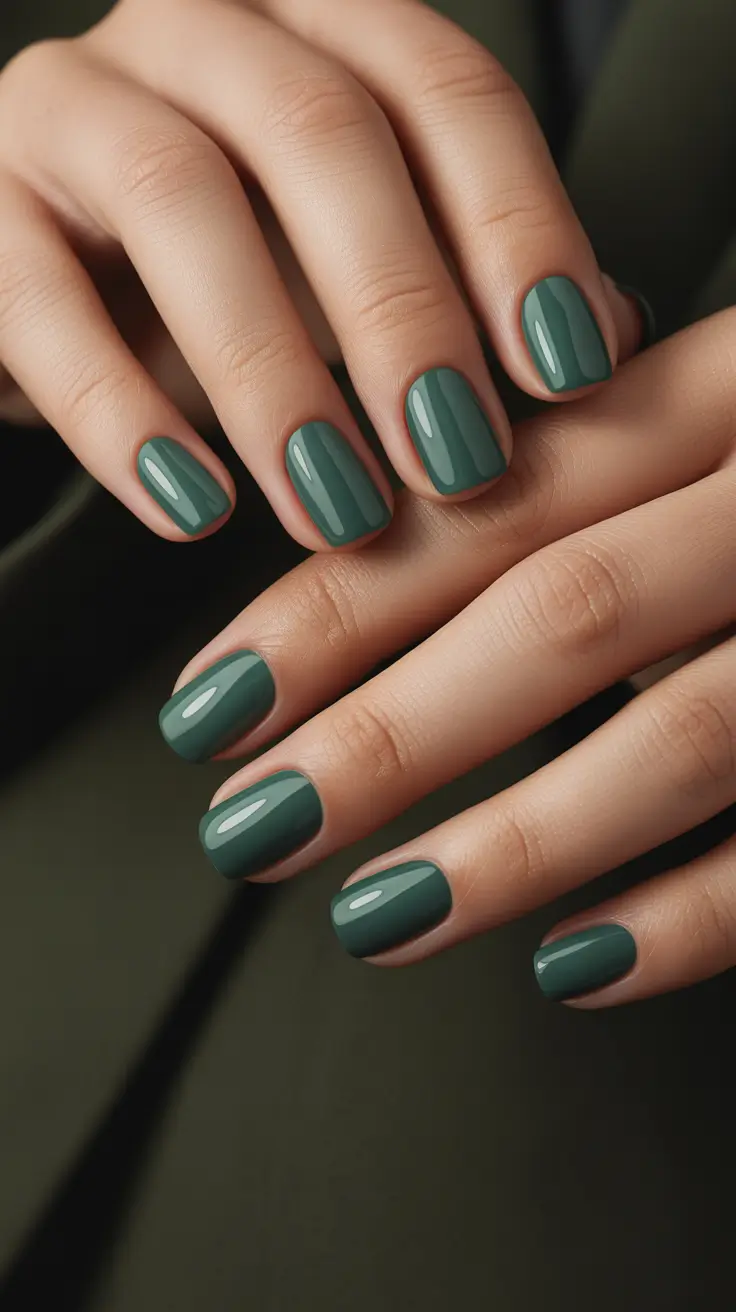 Fall & Winter Nail Colors Trends 2025-2026 - Short Moss Squoval Minimal