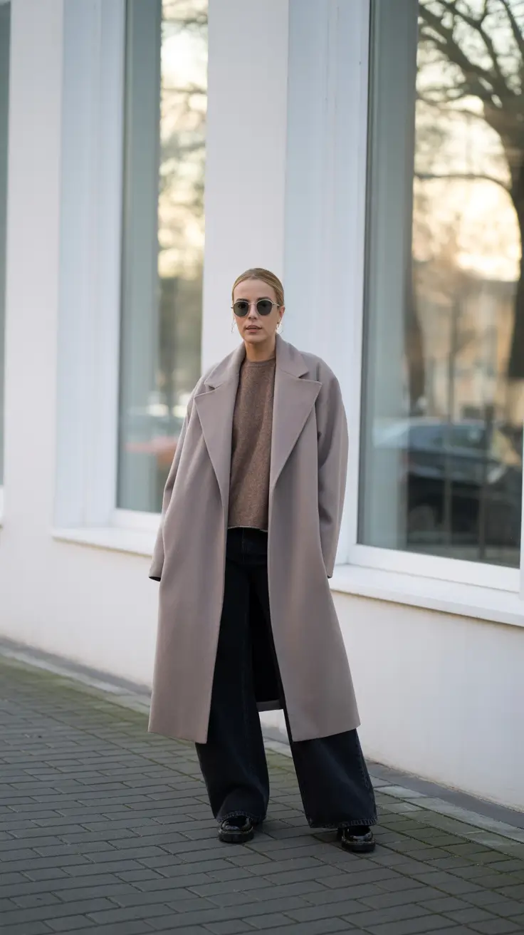 NYC Winter Outfits 2025 2026 Street Style Guide - Oversized Taupe And Denim Volume