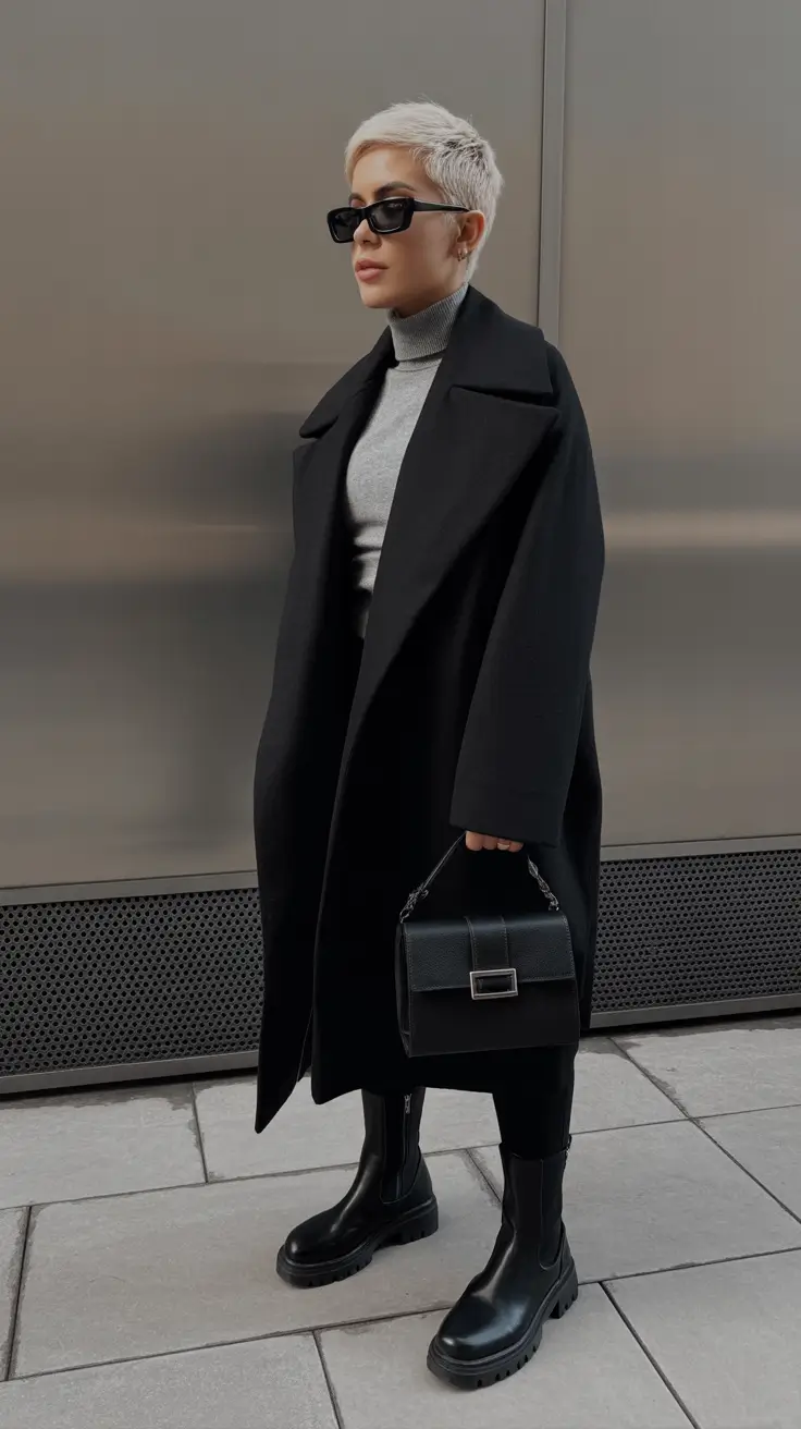 NYC Winter Outfits 2025 / 2026 Street Style Guide - Ultra-Clean Monochrome With a Gray Turtleneck Pop
