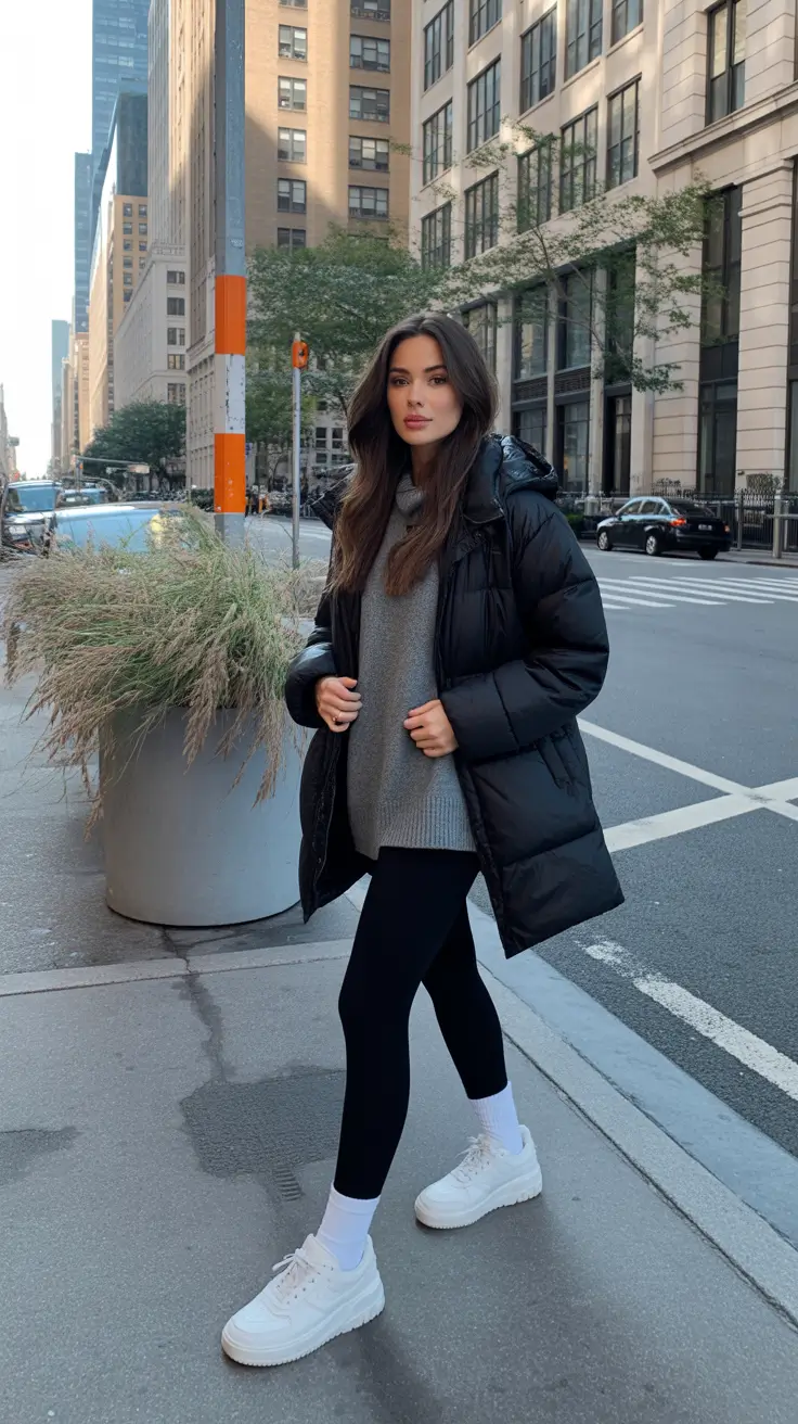NYC Winter Outfits 2025 / 2026 Street Style Guide - Puffer, Knit, Leggings, Sneakers - The Errand Runner