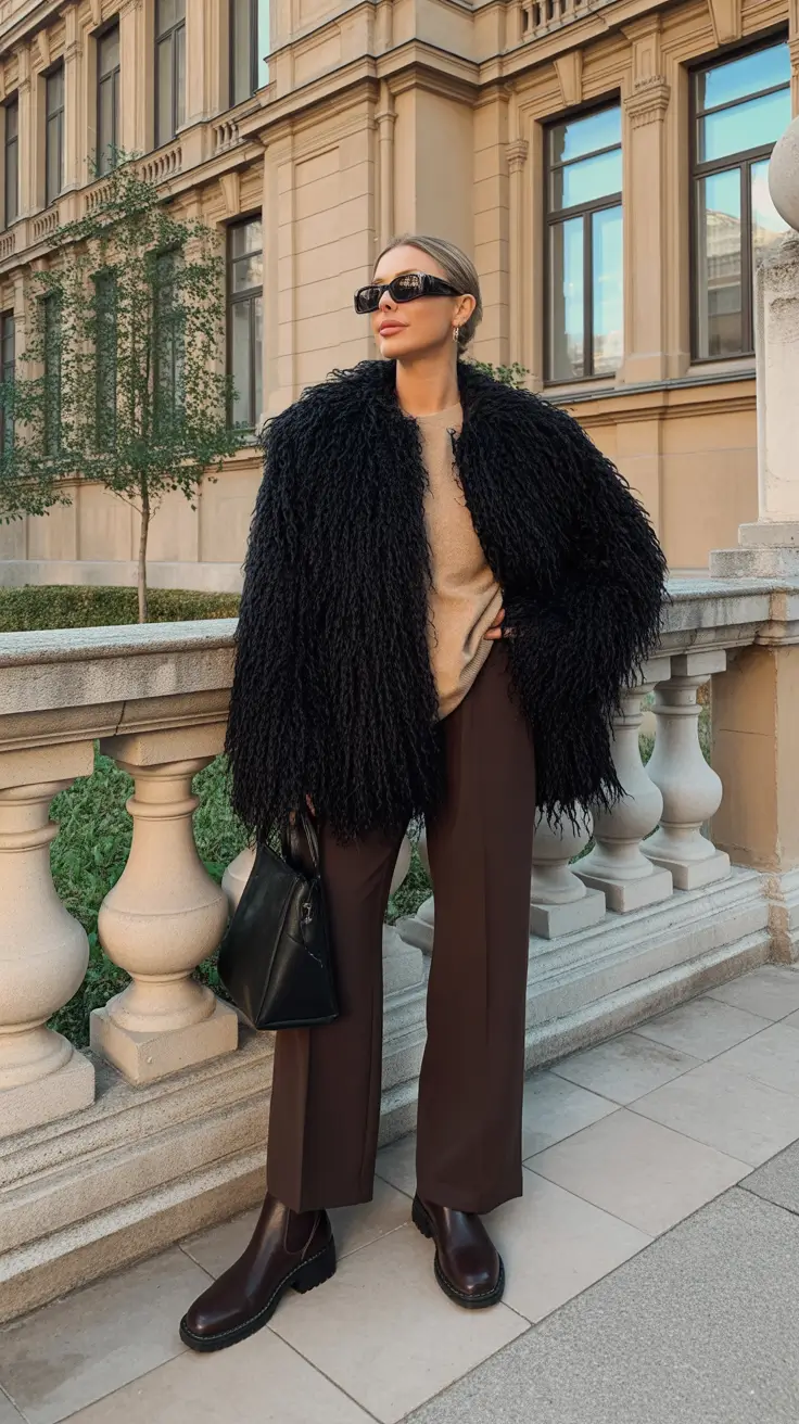 NYC Winter Outfits 2025 2026 Street Style Guide - Shaggy Texture With Chocolate Grounding