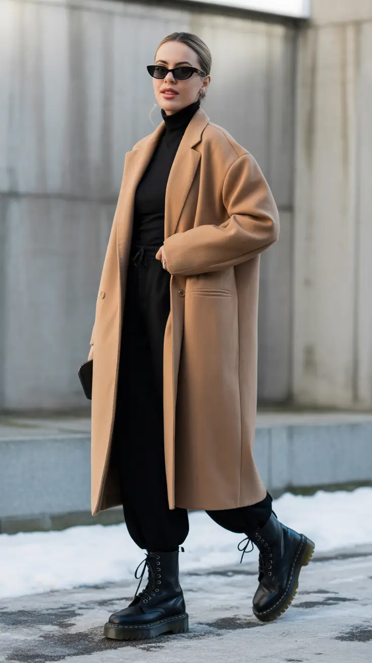 NYC Winter Outfits 2025 2026 Street Style Guide - Camel Wrap And Combat Soles