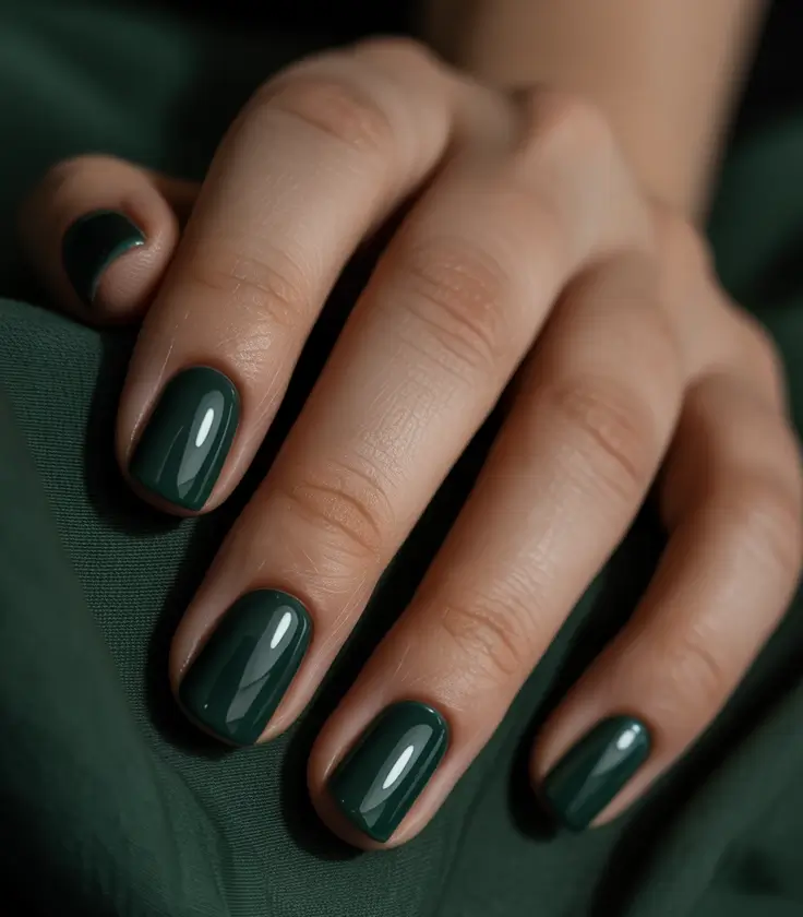 Fall Nail Color Inspo for October 2025 - Evergreen Minimal On Short Squovals