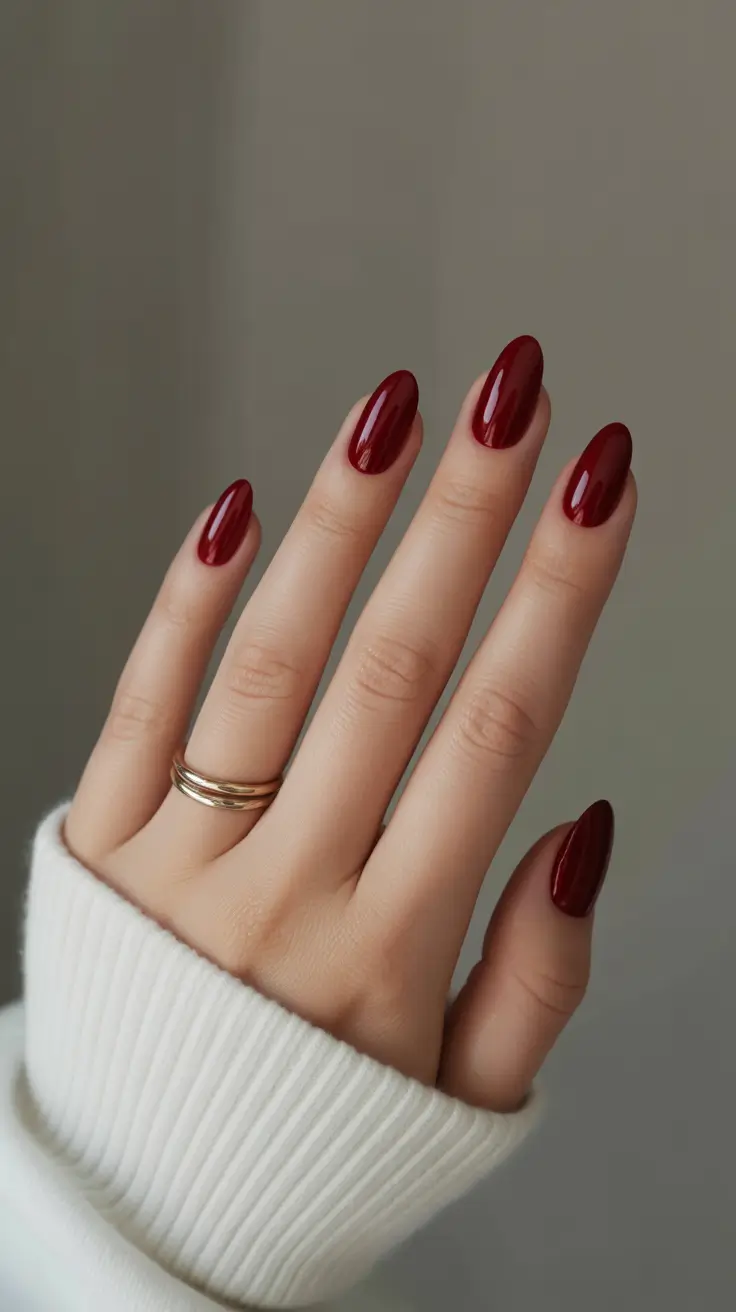 Fall Nail Color Inspo for October 2025 - Oxblood Ovals - Classic Wine Glass Shine