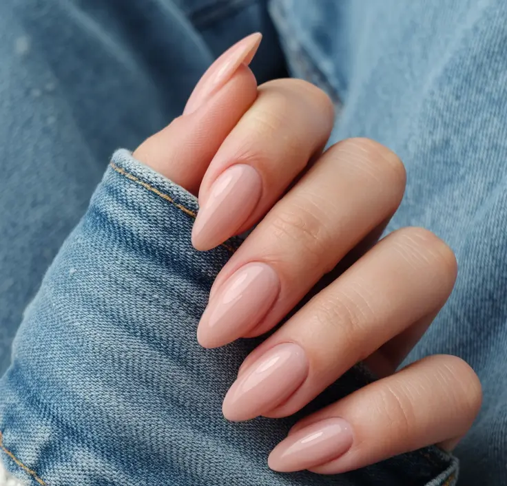 Fall Nail Color Inspo for October 2025 - Milky Petal Almonds - Barely-There Pink