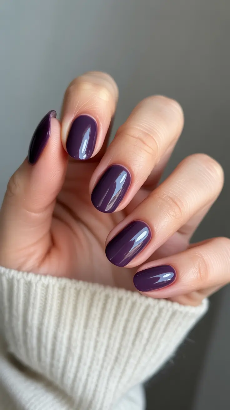 Fall Nail Color Inspo for October 2025 - Blackberry Plum With Mirror Shine