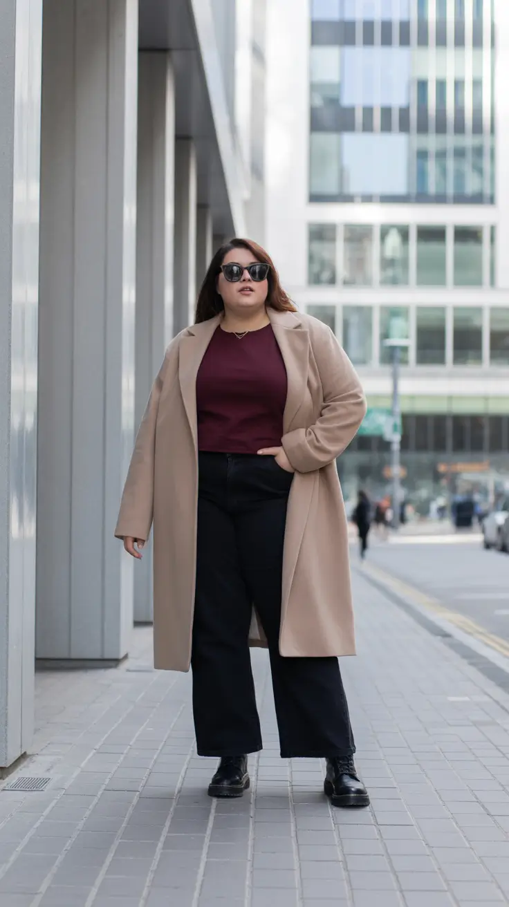 Plus Size Outfits for Winter 2025 / 2026 + Camel Coat With Bordeaux Knit - City Smart, Always Warm