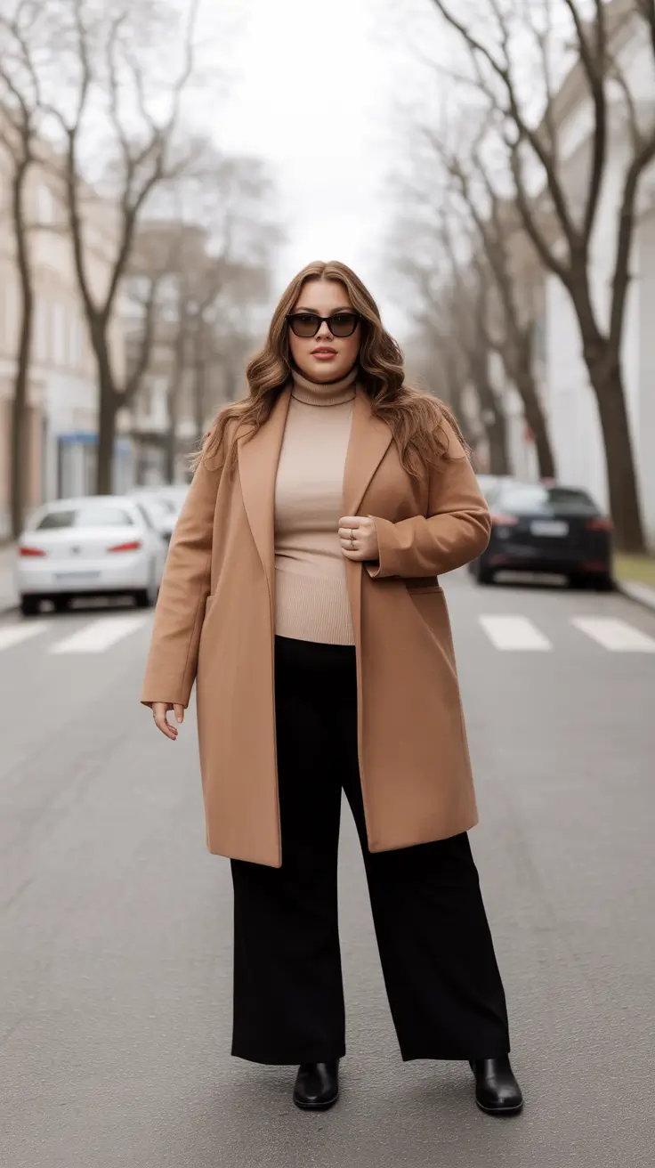 Plus Size Outfits for Winter 2025 / 2026 – Camel And Black, Clean And Sharp