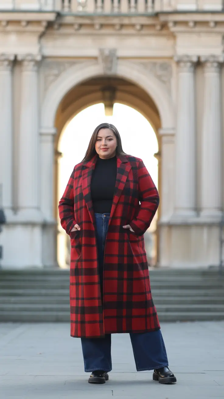 Plus Size Outfits for Winter 2025 / 2026 + Red Check Statement Coat - Weekend Energy With Range