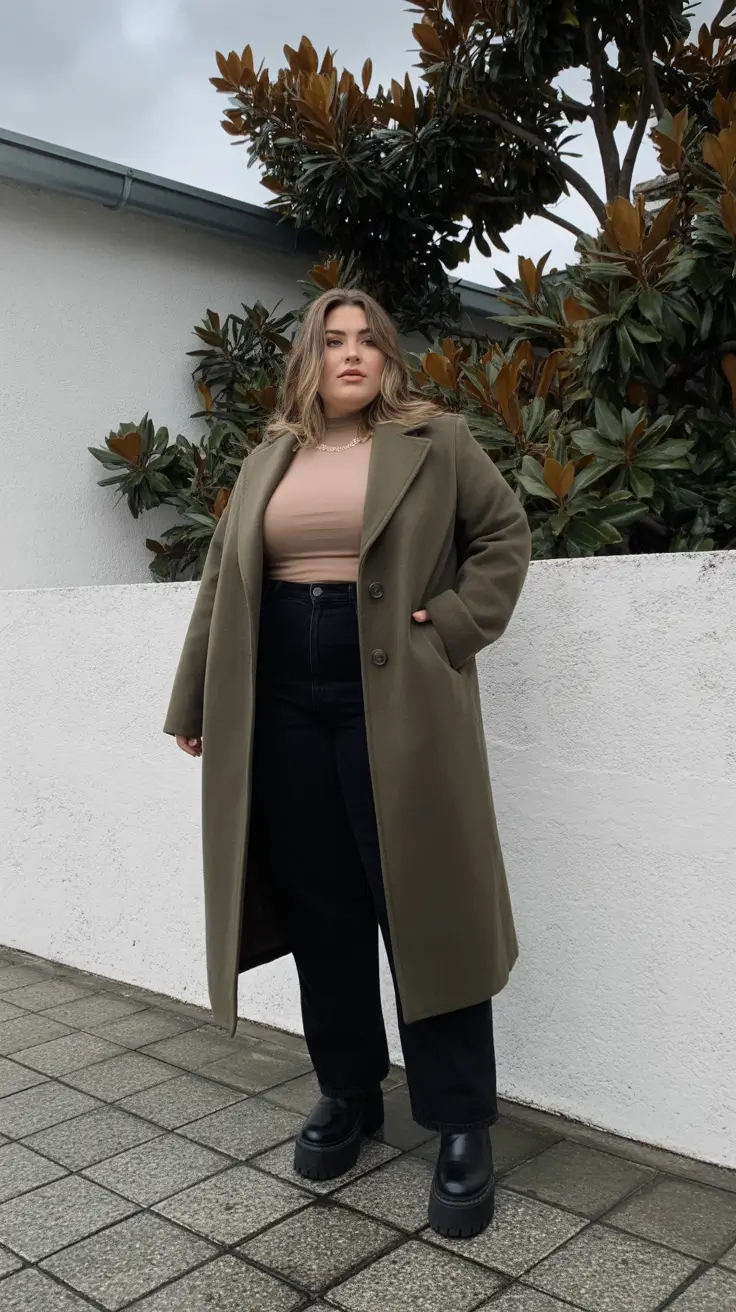 Plus Size Outfits for Winter 2025 / 2026 + Olive Coat With Nude Base - Soft Neutrals, Strong Lines