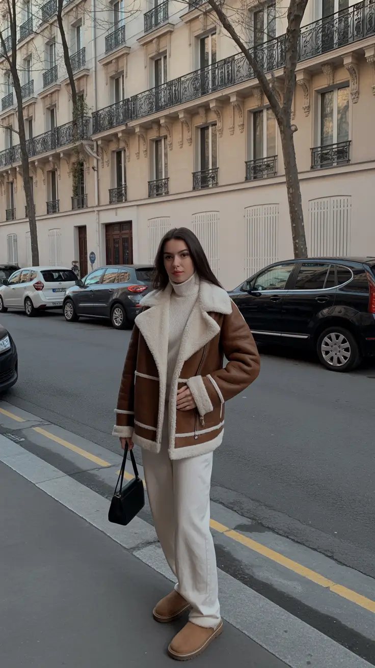 Winter 2025 - 2026 Outfits Ideas with Uggs - Shearling Aviator With Winter Whites