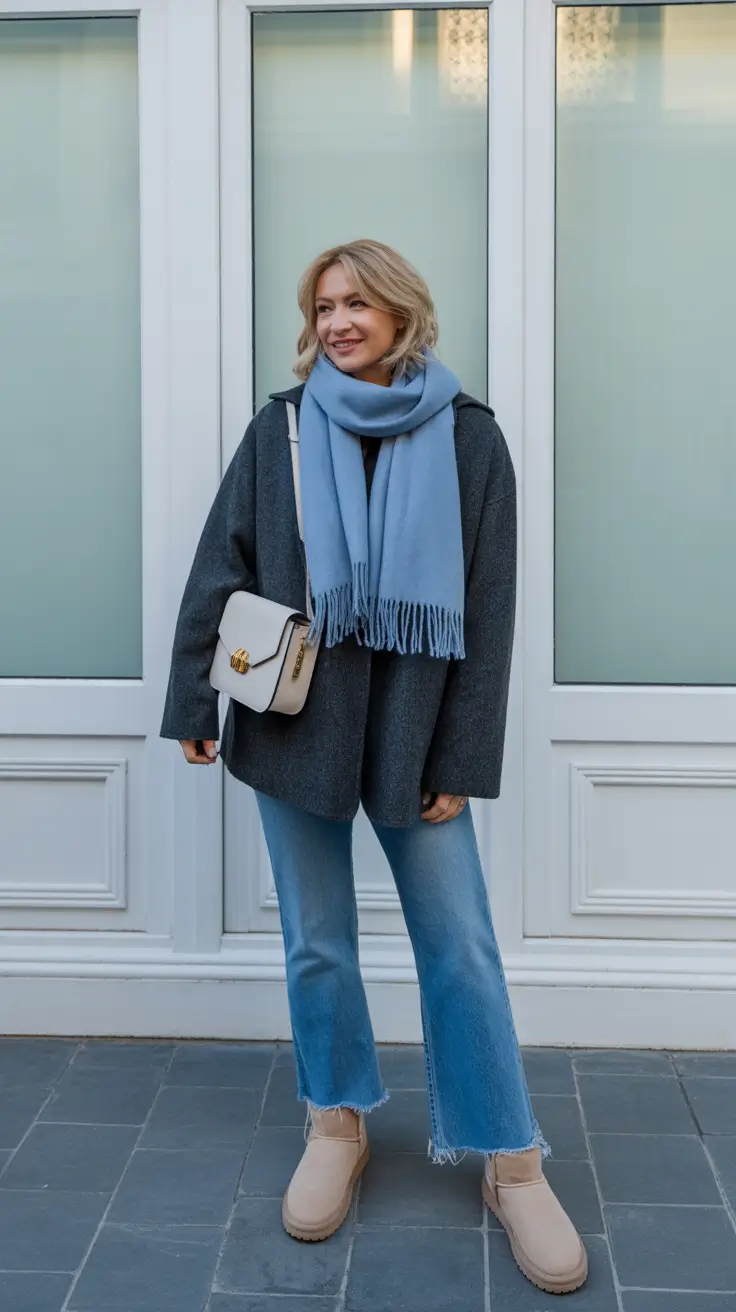 Winter 2025 - 2026 Outfits Ideas with Uggs - Soft Blues With Cropped Denim