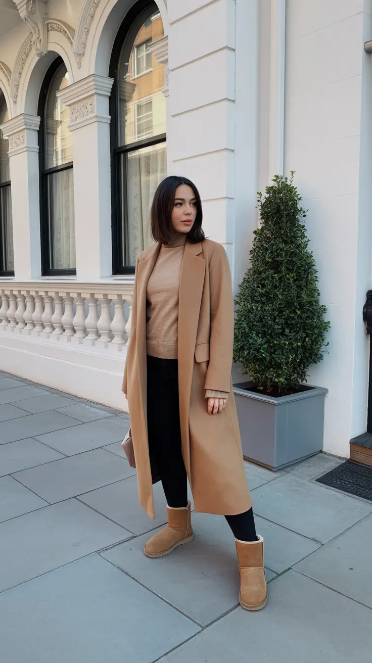 Winter 2025 - 2026 Outfits Ideas with Uggs - Monochrome Camel With Streamlined Leggings