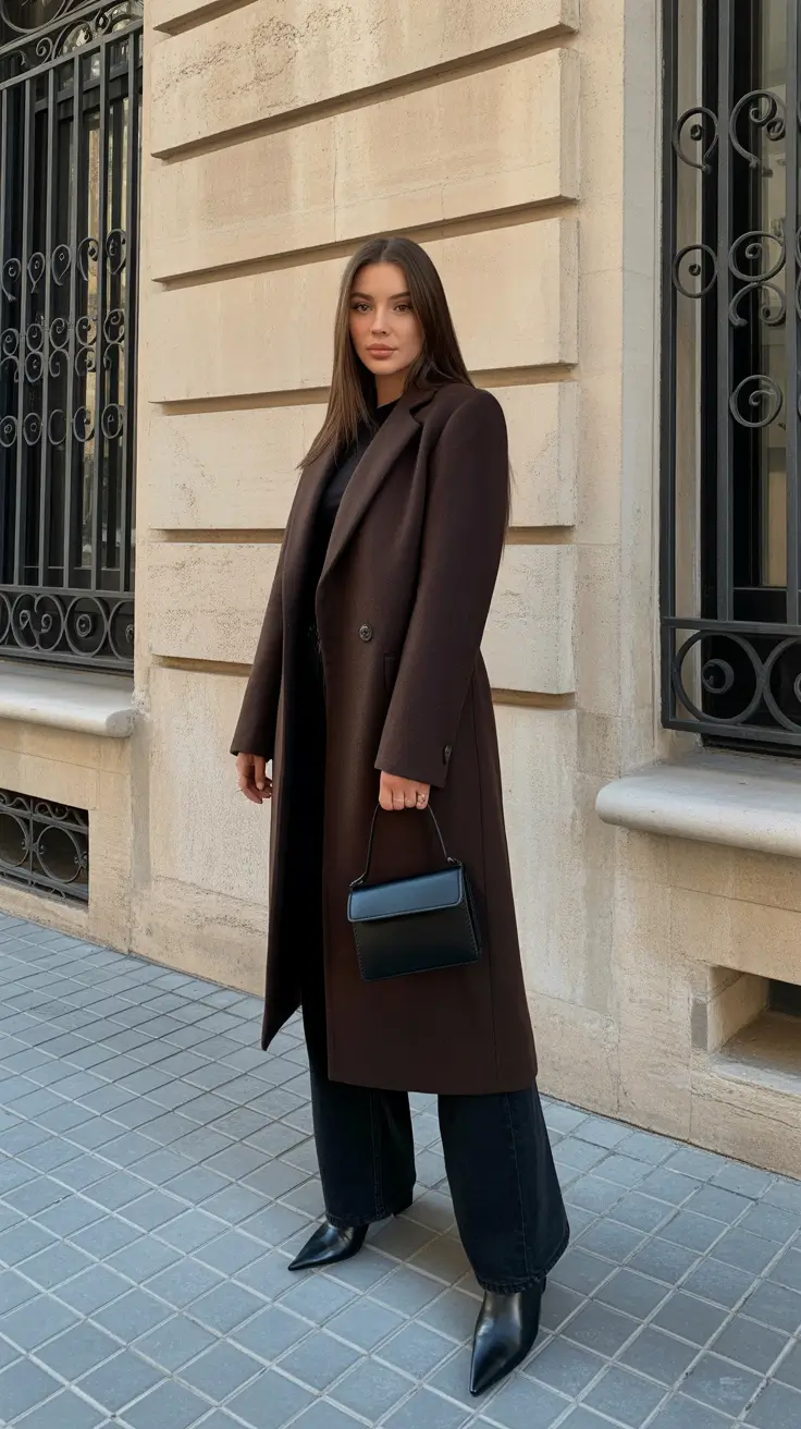 Winter Capsule Wardrobe for Women 2025 - 2026 - Espresso Coat With Black Essentials
