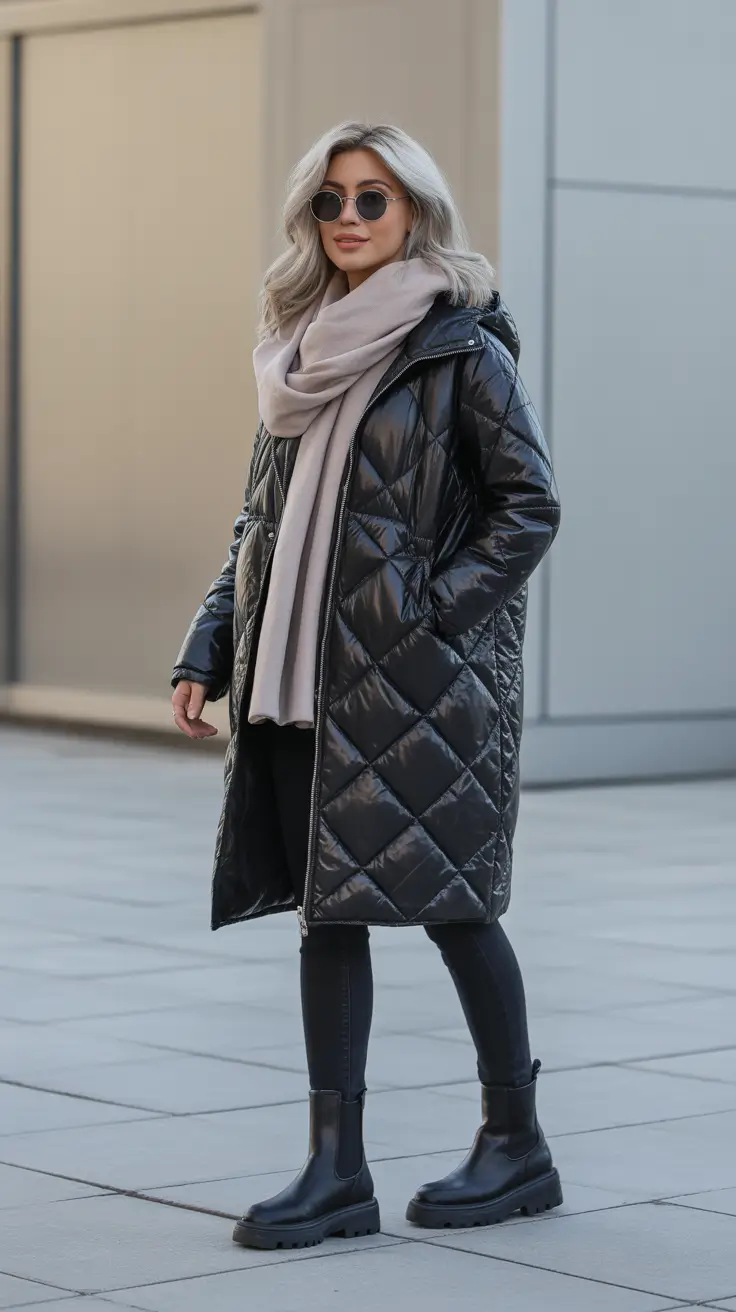 winter capsule wardrobe - Quilted Parka and Cashmere Scarf - Off-Duty Warmth