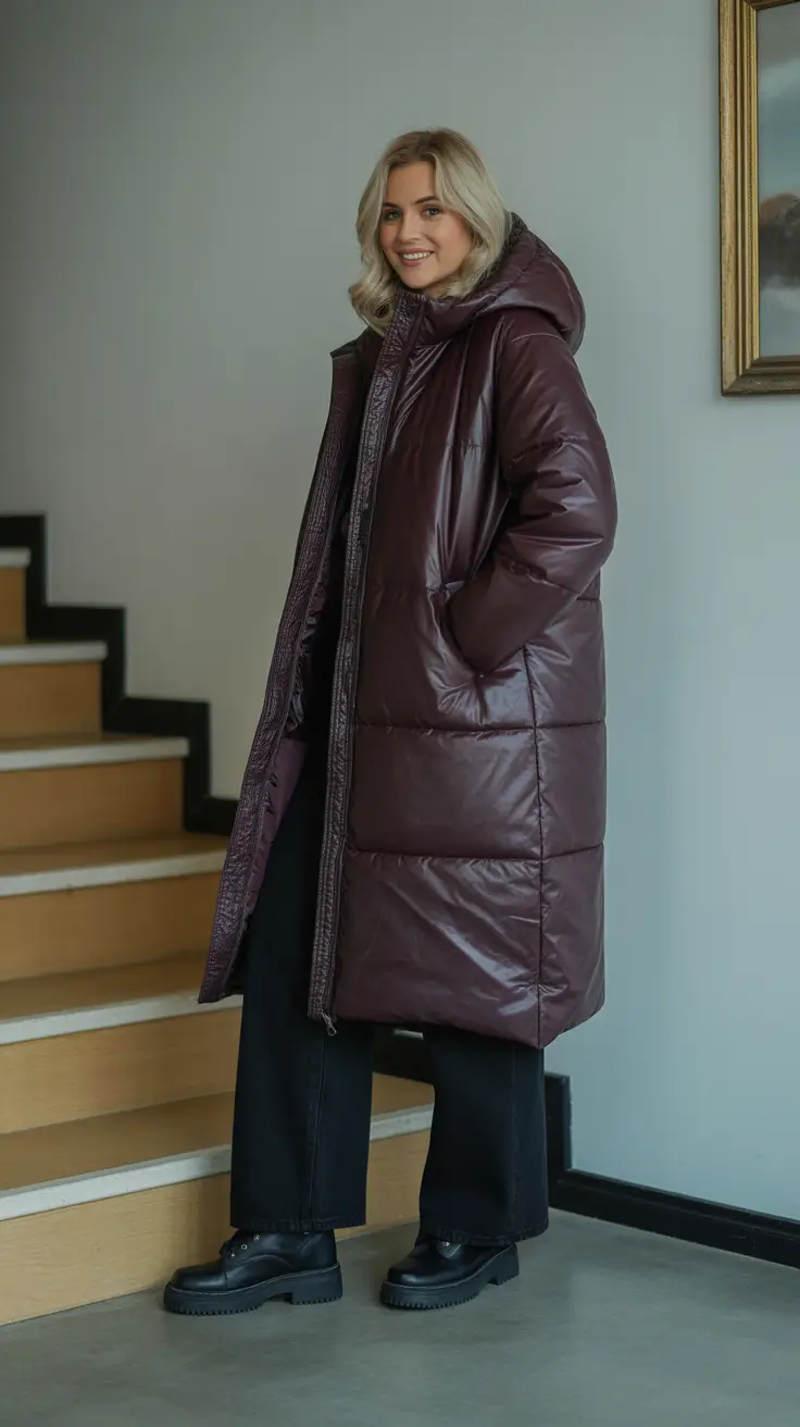 winter capsule wardrobe - Deep Burgundy Puffer - Quiet Luxury in Color