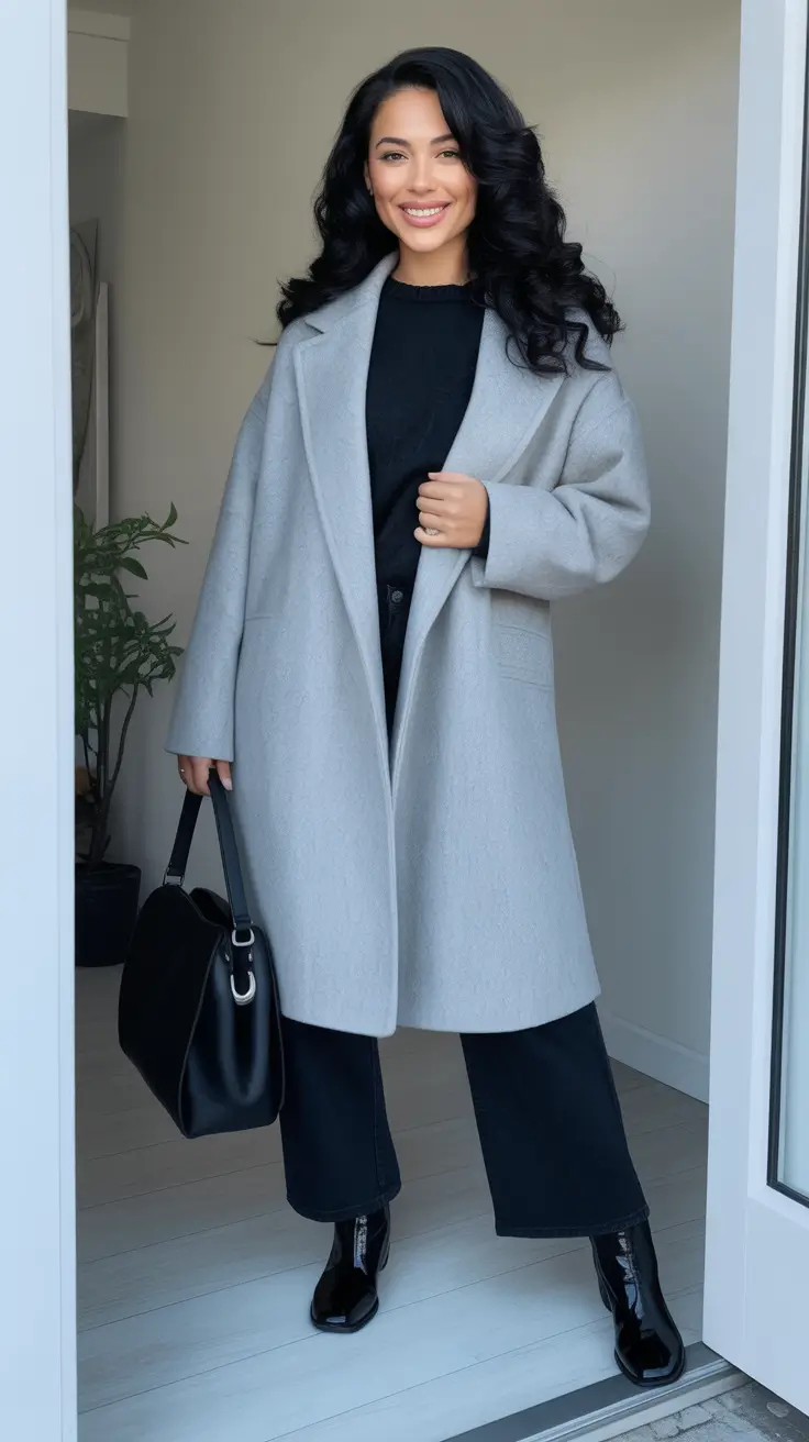 Winter Fashion Outfits 2025 / 2026 Trends Guide - Ice-Gray Cocoon Coat With Easy Black Basics