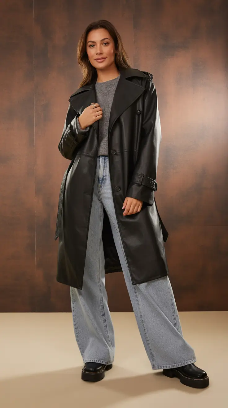 Winter Fashion Outfits 2025 2026 Trends Guide - Leather Trench With Weekend Denim Ease