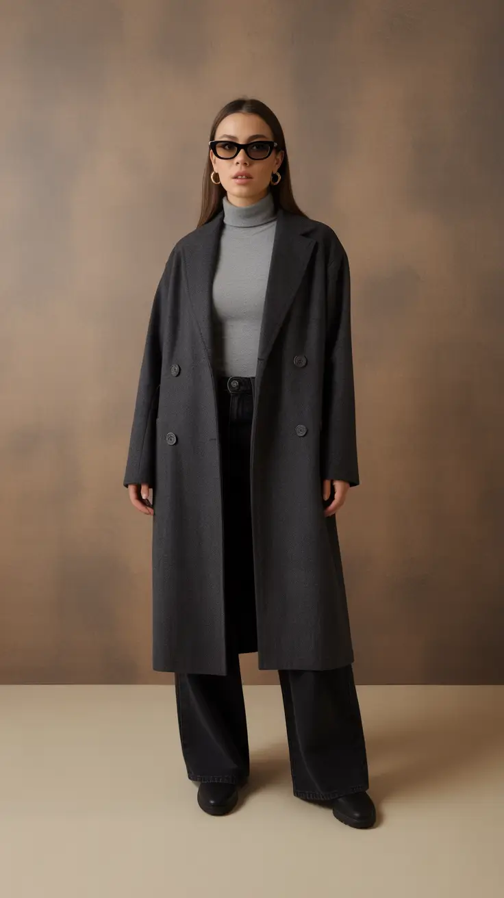 Charcoal Column With Soft-Gray Layers: Winter Fashion Outfits 2025 2026 Trends Guide