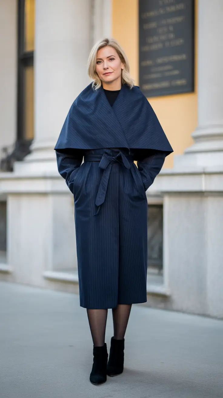 Winter Fashion Outfits 2025 2026 Trends Guide - Navy Wrap Coat With Architectural Collar