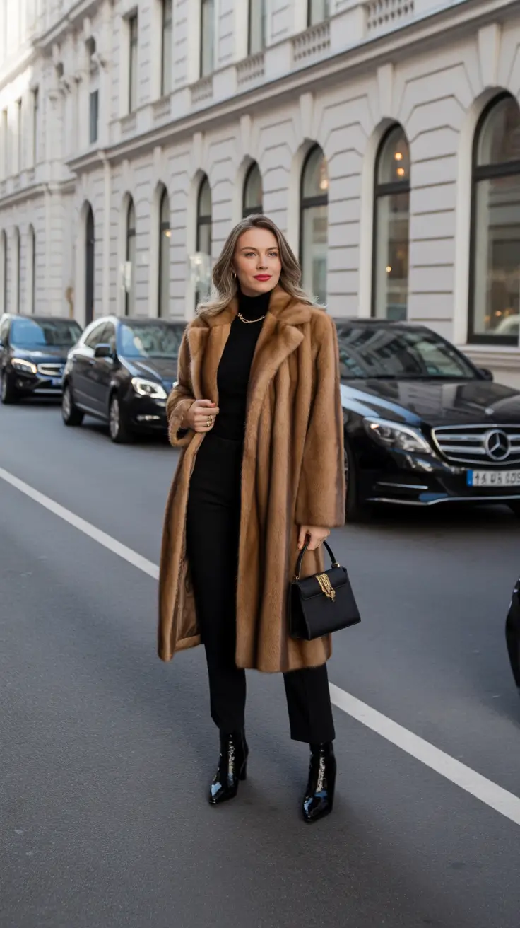 Winter Fashion Outfits 2025 2026 Trends Guide - Camel Plush Coat With Patent Ankle Boots