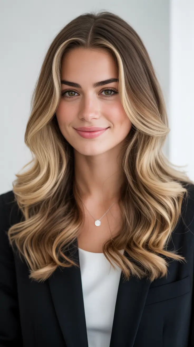 Chic Winter 2025-2026 Hair Color Inspiration - Mushroom Brunette Melt with Champagne Money Piece