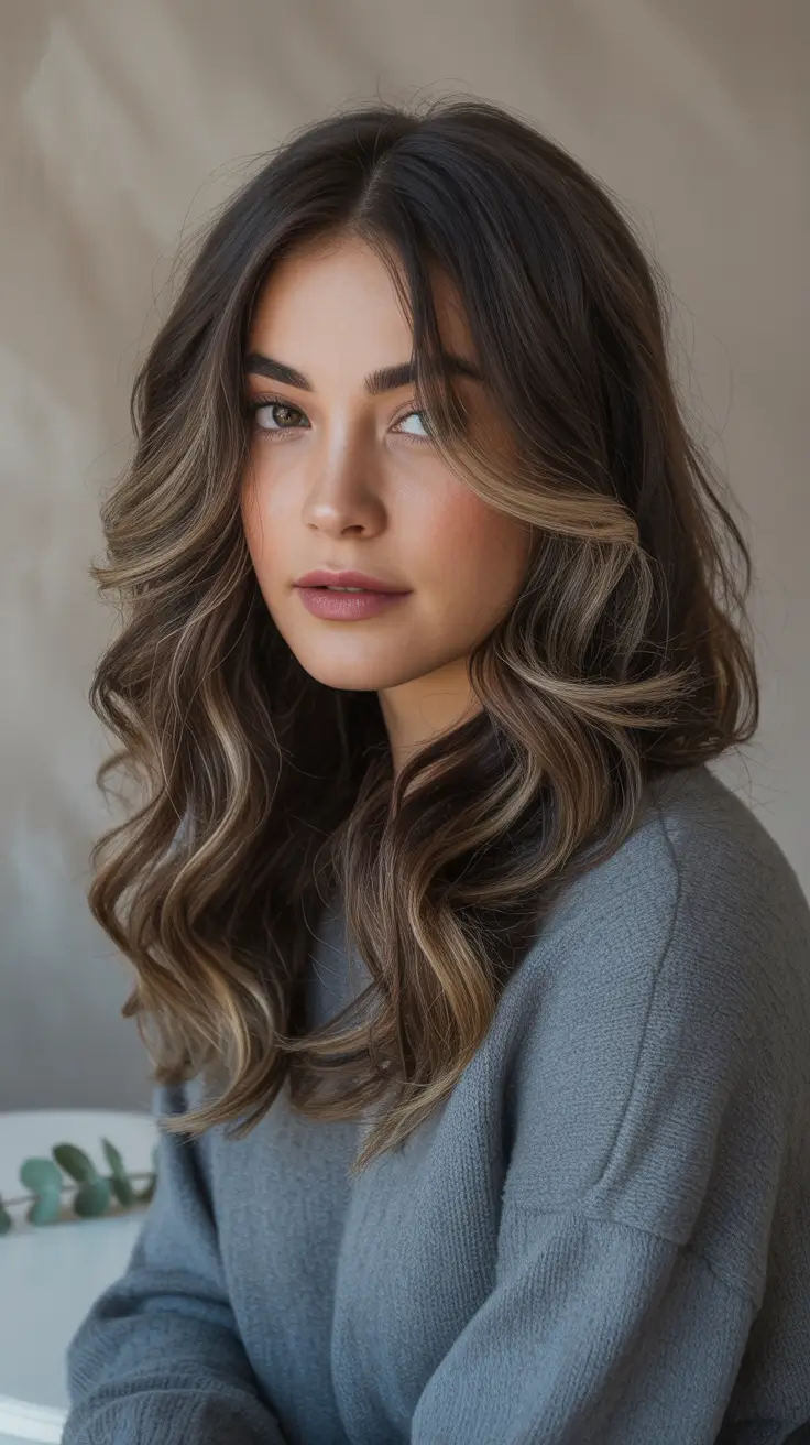 Chic Winter 2025-2026 Hair Color Inspiration - Dimensional Cocoa Balayage with Airy Curtain Layers