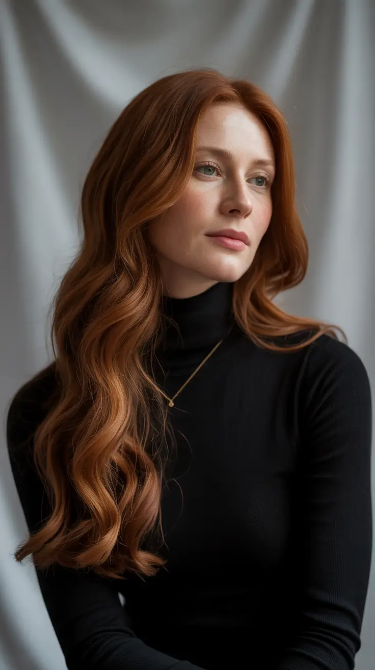 Chic Winter 2025–2026 Hair Color Inspiration - Soft Cinnamon Copper With Tucked Layers