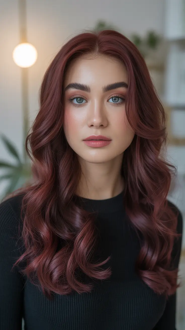 Chic Winter 2025-2026 Hair Color Inspiration - Mulled-Cherry Gloss on Long Layers