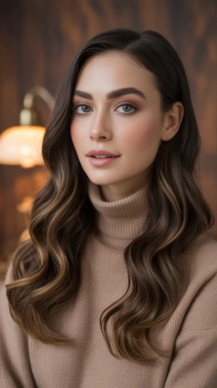 toffee chestnut contour on glossy waves