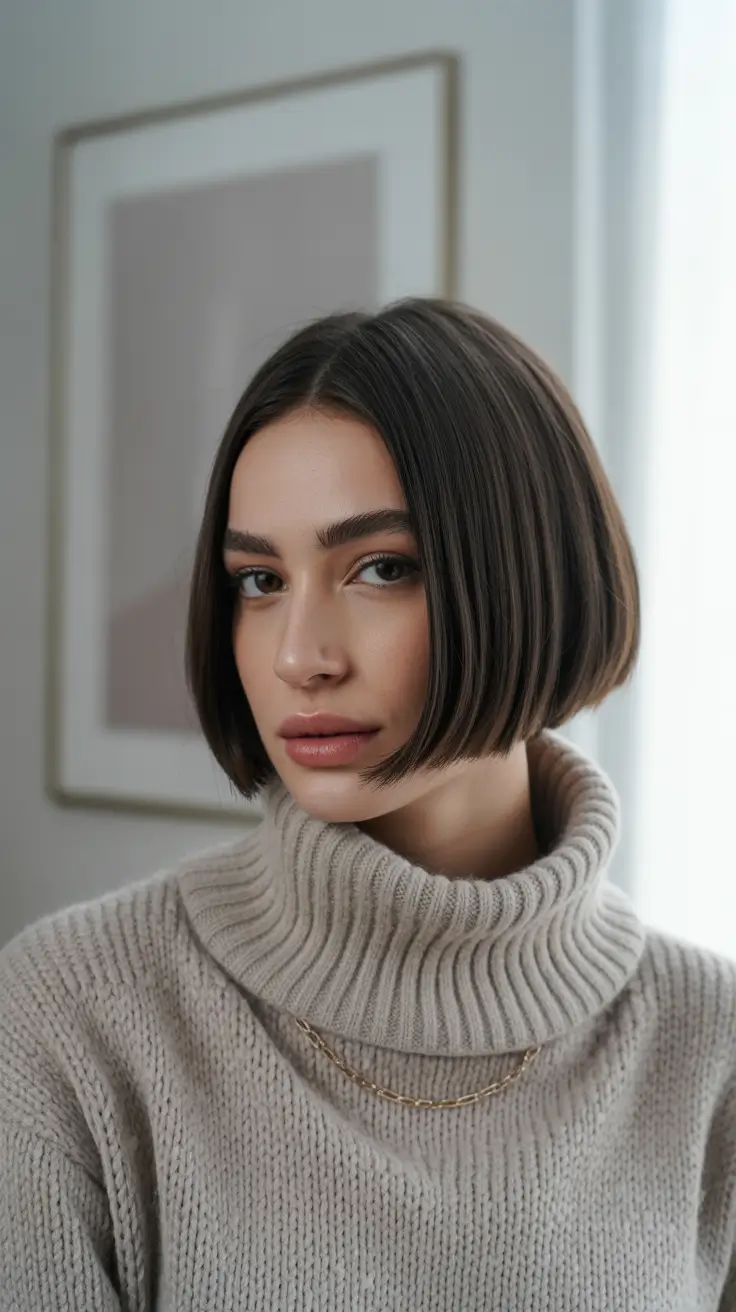winter hair colors for brunettes - Short Cocoa Bob - Sleek And Chic