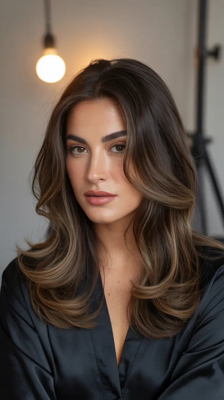 winter hair colors for brunettes ideas 2025 - 2026 - Soft smoke bronde for shoulder-skimming layers