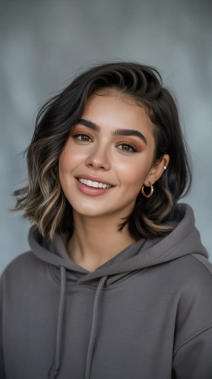 Sporty Brunette Bob With Frosted Face-Frame