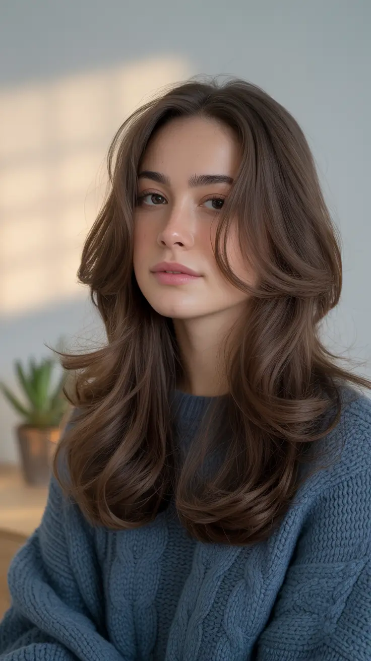 winter hair colors for brunettes - Soft Layered Brunette With Lived-In Volume
