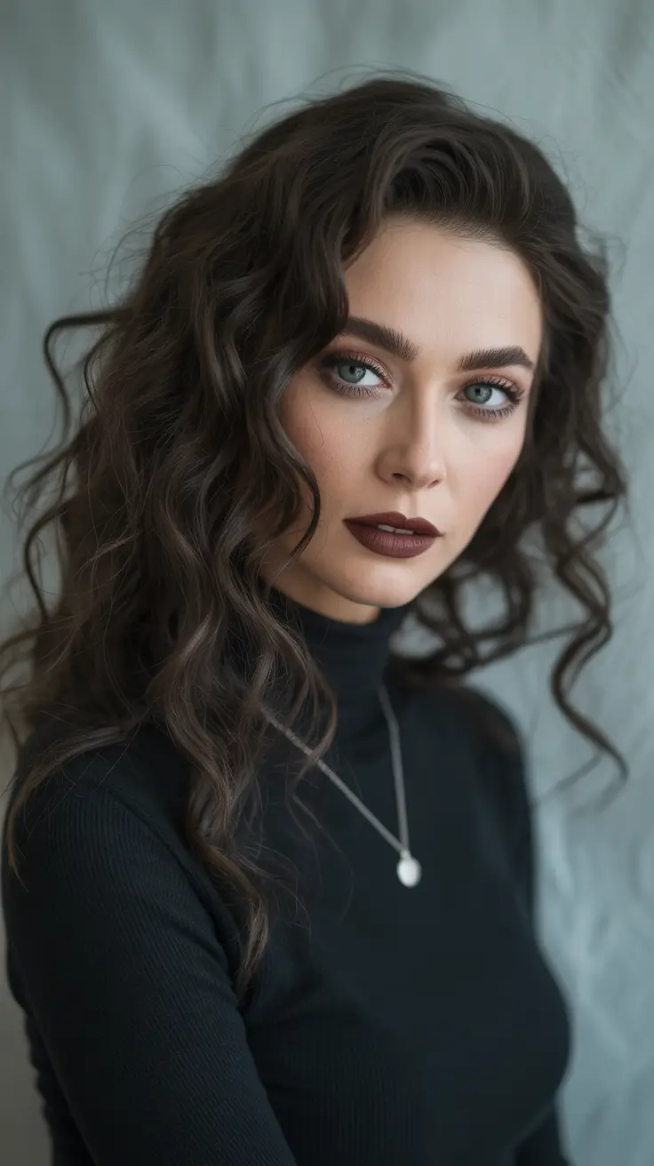 winter hair colors for brunettes - Dark Chocolate Curls With Velvet Depth