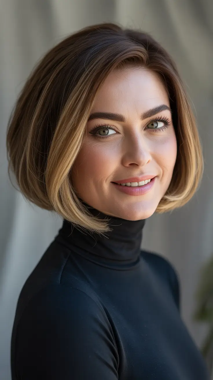 winter hairstyles and color for women over 40 - Polished Contour Bob With Buttery Face Frame