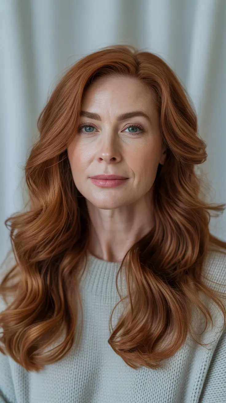 Hairstyles and Hair Colors for Women Over 50: Winter 2025–2026 - Cinnamon-Glazed Long Waves With Invisible Layers