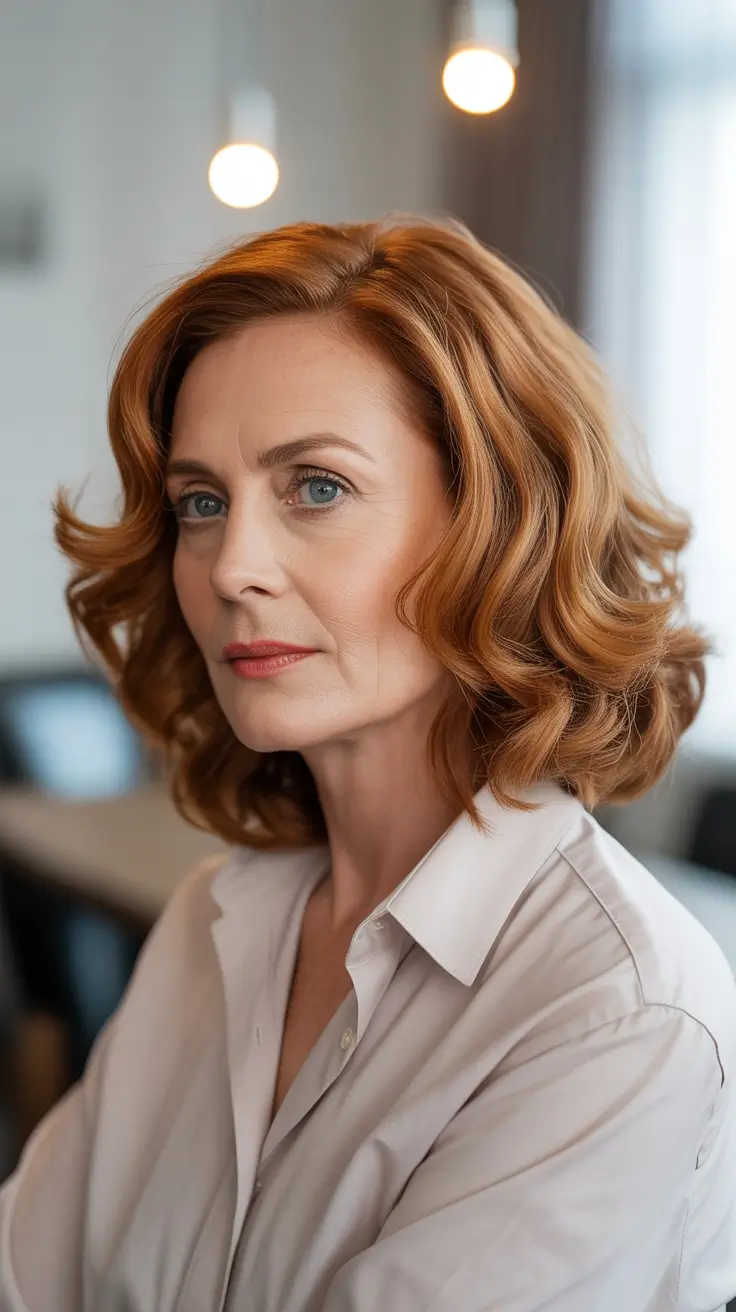Hairstyles and Hair Colors for Women Over 50: Winter 2025–2026 - Coppery Medium Waves With Polished Ends