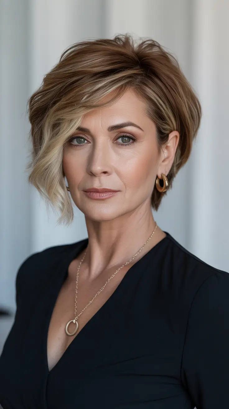 Asymmetrical Pixie-Bob With Sand Balayage