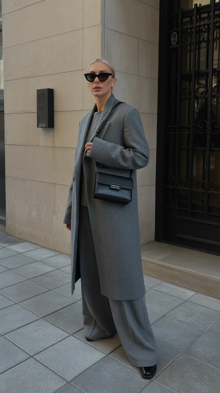 Trendy Winter Outfit Ideas 2025–2026 - Monochrome Gray - Tailored Calm, Big Proportions