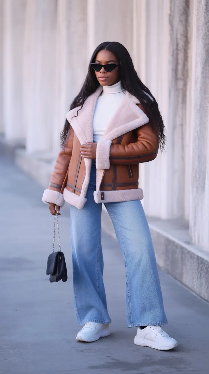Black Girl Winter Outfits 2025–2026 - Warm Aviator, Wide-Leg Denim, City Sneakers