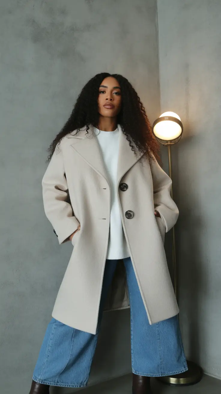 Black Girl Winter Outfits 2025–2026 - Ivory Coat And Soft Neutrals With Cropped Denim