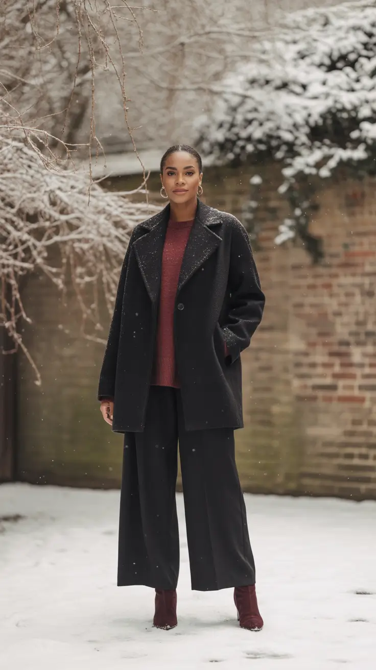 Black Girl Winter Outfits 2025–2026 - Snow-Day Reds With Relaxed Black Tailoring