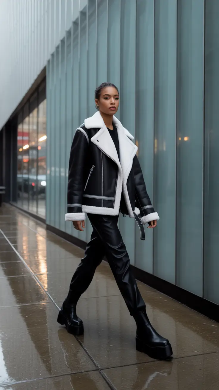 Black Girl Winter Outfits 2025–2026 - Sleek Shearling Street Armor
