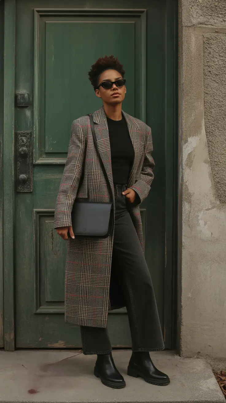 Black Girl Winter Outfits 2025–2026 - Heritage Check With Black Denim And Chelsea Grip