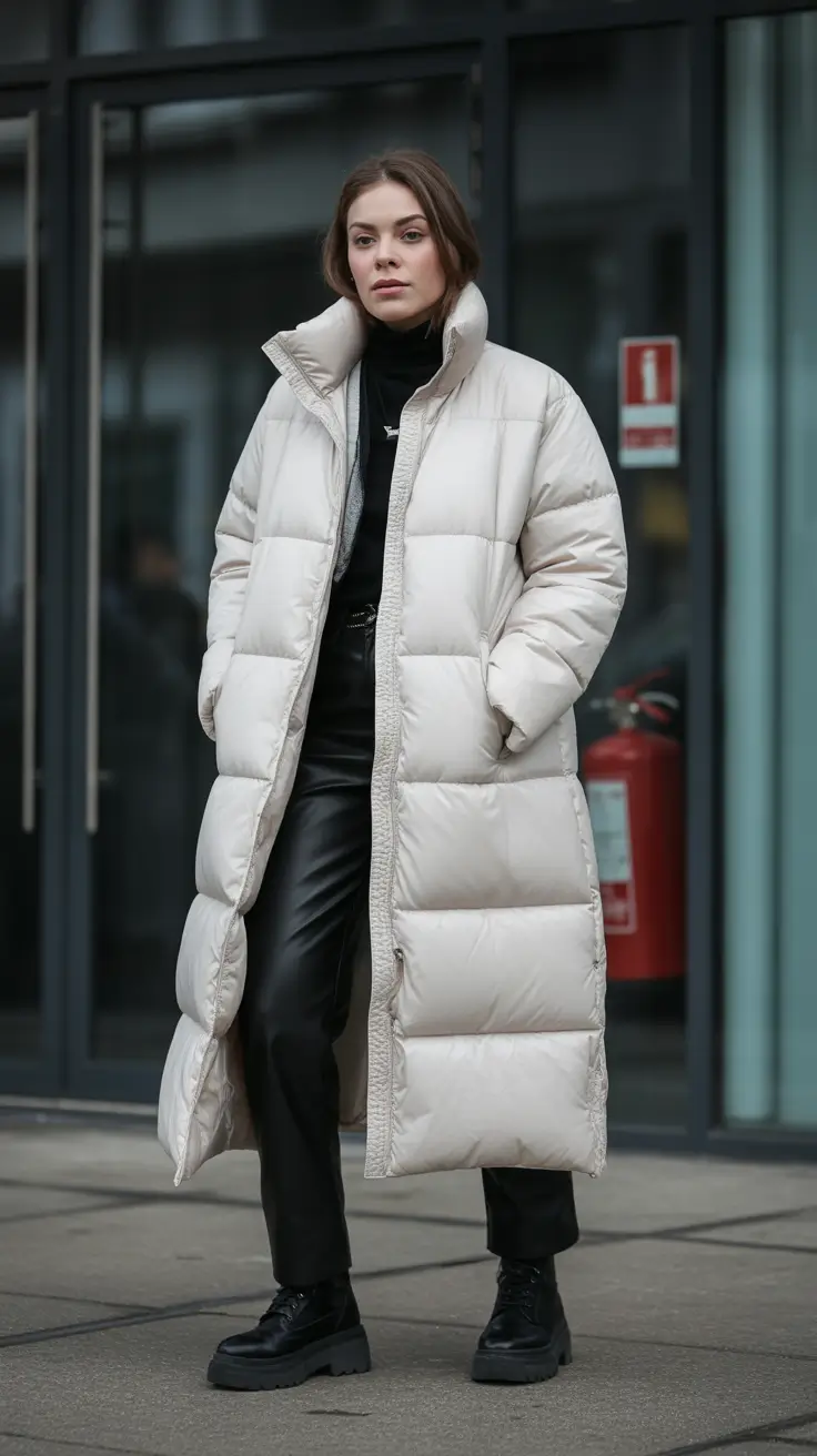 New Outfit Inspiration for Winter 2025 - 2026 - Ivory Puffer Contrast - Soft Volume, Sharp Lines