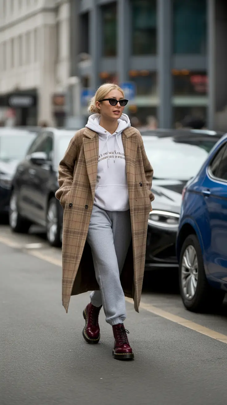 New Outfit Inspiration for Winter 2025 - 2026 - Checked Coat + Hoodie - High-Low Street Ease