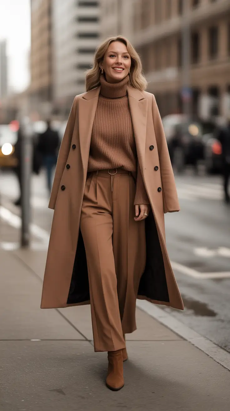 Outfits for Women Over 40 Winter 2025 - 2026 - Monochrome Camel Power Layers